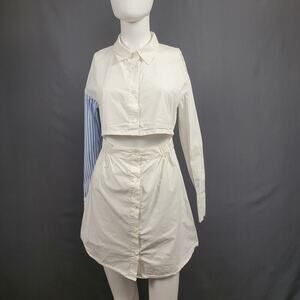 Ground Zero Dress Small Mixed Stripe Button Front Avant Garde Style